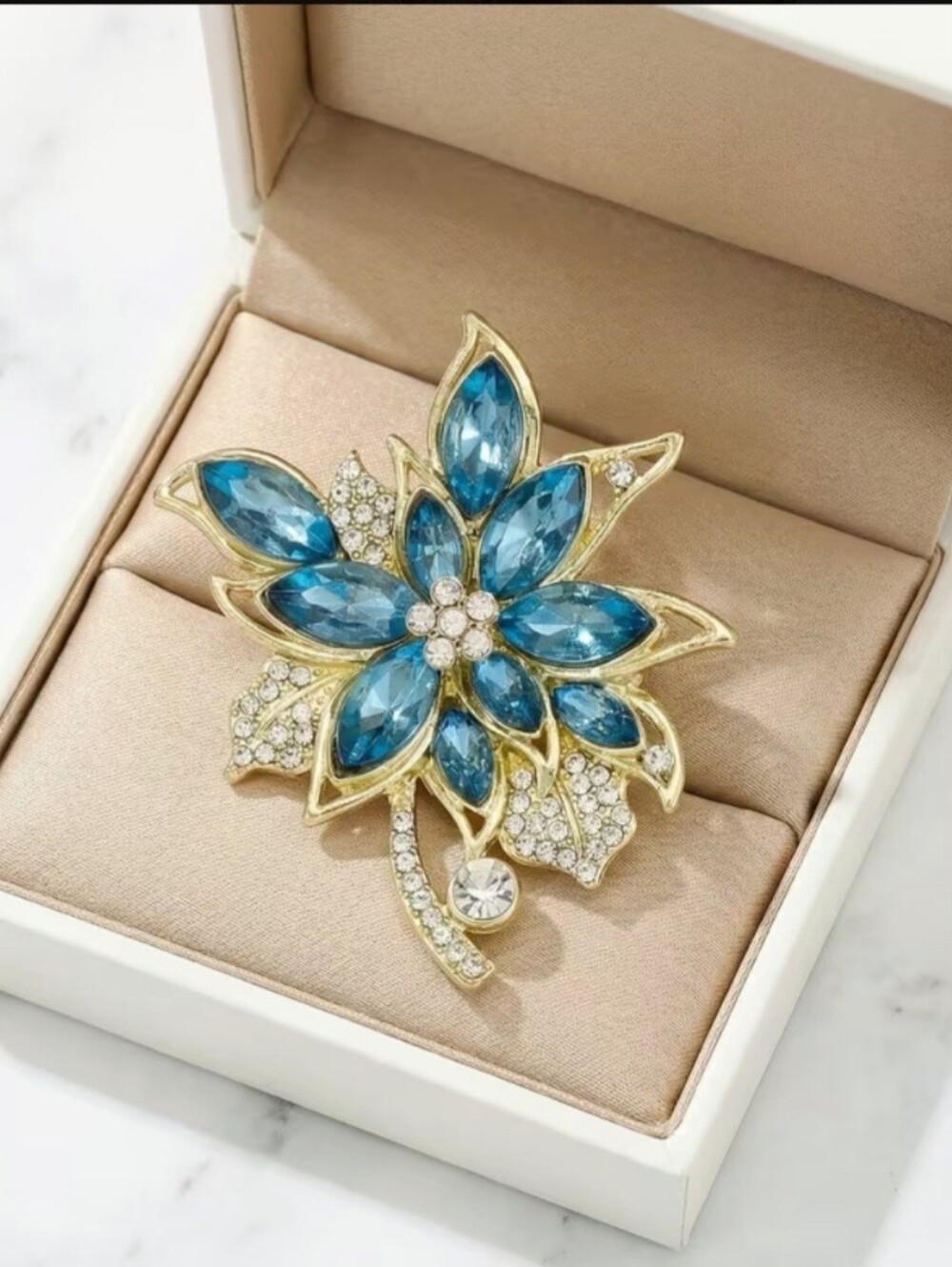 Blue Crystal Flower Brooch - Picture 3 of 5